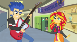 Size: 1207x661 | Tagged: safe, artist:darthwill3, flash sentry, sunset shimmer, equestria girls, g4, female, male, ship:flashimmer, shipping, straight