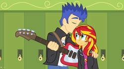 Size: 1191x670 | Tagged: safe, artist:flashlighthouse, flash sentry, sunset shimmer, equestria girls, g4, boyfriend and girlfriend, female, male, ship:flashimmer, shipping, straight