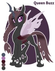 Size: 950x1219 | Tagged: safe, artist:silkensaddle, oc, oc only, oc:busy buzz, changeling, changeling queen, braid, brown changeling, changeling queen oc, female, solo