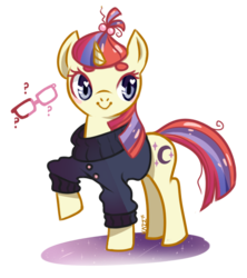 Size: 557x626 | Tagged: safe, artist:slimegrave, moondancer, g4, female, glasses off, magic, raised hoof, solo, telekinesis