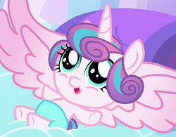 Size: 1100x860 | Tagged: safe, screencap, princess flurry heart, pony, g4, the crystalling, adorable face, baby, baby alicorn, baby flurry heart, baby pony, cooing, cute, daaaaaaaaaaaw, diaper, diapered, diapered filly, female, filly, flurrybetes, foal, happy, open mouth, pillow, smiling, solo, spread wings, wings