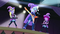 Size: 1920x1080 | Tagged: safe, screencap, fuchsia blush, lavender lace, trixie, equestria girls, g4, my little pony equestria girls: rainbow rocks, female, flying v, guitar, singing, trixie and the illusions
