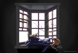 Size: 1748x1181 | Tagged: safe, artist:underpable, oc, oc only, pony, unicorn, sleeping, solo, window