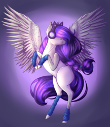 Size: 1735x2000 | Tagged: safe, artist:mylittledrawingpony, oc, oc only, pegasus, pony, headphones, leg warmers, signature, solo, spread wings, wings