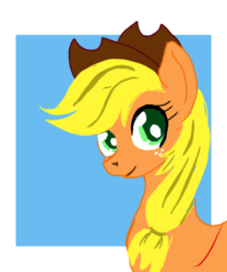 Size: 767x921 | Tagged: safe, artist:ciaran, derpibooru exclusive, applejack, earth pony, pony, g4, abstract background, bust, colored pupils, female, hat, legitimately amazing mspaint, looking at you, mare, ms paint, simple background, smiling, solo
