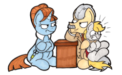 Size: 1925x1189 | Tagged: safe, artist:bobthedalek, oc, oc:octavia's father, earth pony, pony, unicorn, clothes, crossover, jacket, open all hours, simple background, transparent background, unamused