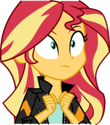 Size: 4899x5572 | Tagged: safe, artist:keronianniroro, sunset shimmer, equestria girls, g4, absurd resolution, clothes, dumbfounded, female, flash puppet, inkscape, leather jacket, simple background, solo, transparent background