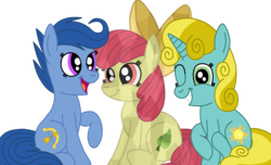 Size: 2592x1580 | Tagged: safe, artist:squipycheetah, archer (character), opal bloom, scootablue, sun glimmer, crystal pony, pony, g4, alternate cutie mark crusaders, arrow, bow, bow (weapon), bow and arrow, crossed hooves, cute, hair bow, happy, leaf, looking at you, not apple bloom, not scootaloo, not sweetie belle, one eye closed, open mouth, raised hoof, simple background, smiling, transparent background, vector
