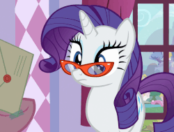 Size: 587x443 | Tagged: safe, screencap, pinkie pie, rarity, canterlot boutique, g4, animated, female, glasses