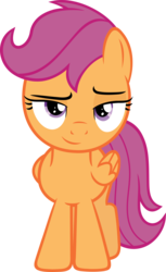 Size: 3668x6000 | Tagged: safe, artist:slb94, edit, scootaloo, pegasus, pony, g4, bedroom eyes, dreamworks face, female, filly, foal, folded wings, simple background, smirk, smug, solo, transparent background, vector, wings