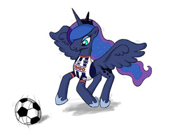 Size: 616x484 | Tagged: artist needed, safe, princess luna, g4, ball, clothes, female, football, jersey, monterrey fc, solo