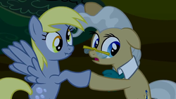Size: 1280x720 | Tagged: safe, screencap, derpy hooves, mayor mare, pegasus, pony, g4, lesson zero, female, mare, scrunchy face