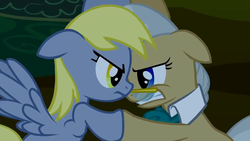 Size: 1280x720 | Tagged: safe, screencap, derpy hooves, mayor mare, pegasus, pony, g4, lesson zero, angry, female, gritted teeth, mare