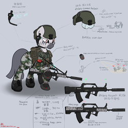 Size: 3000x3000 | Tagged: safe, artist:orang111, edit, zebra, assault rifle, camouflage, chinese, concept, fixed, grenade, gun, high res, hmd, holographic sight, military, pla, qbz-95, qbz-95-1, rifle, weapon, zebra rifle