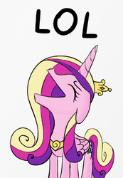 Size: 236x342 | Tagged: safe, artist:cogweaver, princess cadance, g4, :v, cadance laughs at your misery, dialogue, exploitable meme, female, lol, mare, meme, reaction image, simple background, solo, white background