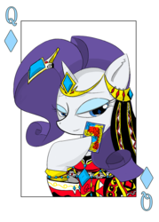 Size: 600x840 | Tagged: safe, artist:7doran, rarity, pony, unicorn, g4, female, jewelry, lidded eyes, playing card, queen of diamonds, solo, tiara