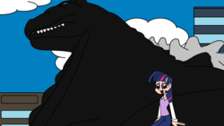 Size: 3020x1698 | Tagged: safe, artist:dominator2001, twilight sparkle, human, kaiju, g4, crossover, godzilla, godzilla (series), humanized