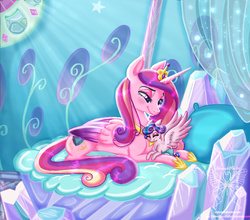 Size: 961x846 | Tagged: safe, artist:shimmycocopuffssx1, princess cadance, princess flurry heart, alicorn, pony, g4, baby, baby flurry heart, baby pony, bed, crepuscular rays, cuddling, cute, duo, duo female, female, filly, foal, mama cadence, mare, mother and child, mother and daughter, prone, snuggling