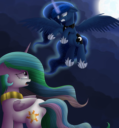 Size: 2500x2673 | Tagged: safe, artist:vanillaghosties, princess celestia, princess luna, pony, g4, duo, high res, moon, royal sisters