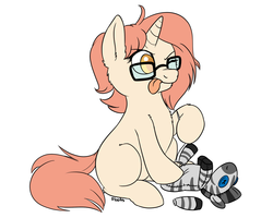 Size: 3000x2400 | Tagged: safe, artist:floots, oc, oc only, oc:crispy cream, zebra, fallout equestria, doll, female, filly, glasses, high res, sewing, solo, tongue out, toy