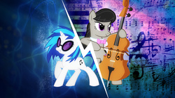 Size: 1920x1080 | Tagged: safe, artist:skycraftdie, artist:wishdream, edit, dj pon-3, octavia melody, vinyl scratch, earth pony, pony, unicorn, g4, bow (instrument), cello, cello bow, female, mare, music, musical instrument, vector, wallpaper, wallpaper edit