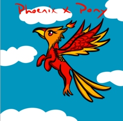 Size: 626x617 | Tagged: safe, artist:red-fox-555, oc, oc only, oc:fireheart, original species, phoenix pony, flying, solo