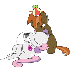 Size: 1687x1572 | Tagged: safe, artist:victoreach, button mash, sweetie belle, earth pony, pony, g4, buttonbetes, commission, controller, cute, diasweetes, eyes closed, female, gamer belle, kiss on the lips, kissing, male, on back, ship:sweetiemash, shipping, sitting, straight, video game