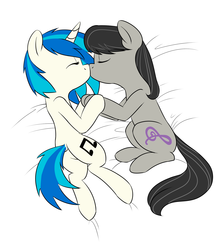 Size: 1509x1707 | Tagged: safe, artist:victoreach, dj pon-3, octavia melody, vinyl scratch, earth pony, pony, unicorn, g4, bed, commission, duo, female, kiss on the lips, kissing, lesbian, mare, ship:scratchtavia, shipping