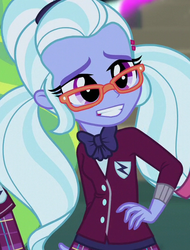 Size: 414x545 | Tagged: safe, edit, edited screencap, screencap, sugarcoat, equestria girls, g4, my little pony equestria girls: friendship games, clothes, crystal prep academy uniform, crystal prep shadowbolts, glasses, inverted mouth, school uniform