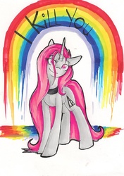 Size: 750x1065 | Tagged: safe, artist:lunastyczna, happy, murder, rainbow, smiling, traditional art