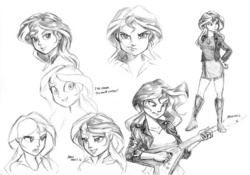 Size: 1300x908 | Tagged: safe, artist:baron engel, sunset shimmer, equestria girls, g4, cute, electric guitar, female, guitar, monochrome, musical instrument, pencil drawing, shimmerbetes, sketch, sketch dump, solo, traditional art
