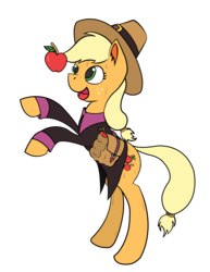 Size: 2550x3300 | Tagged: artist needed, safe, applejack, g4, /pone/, 8chan, apple, female, food, high res, pilgrim outfit, saddle bag, solo, sweat