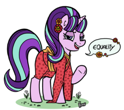 Size: 931x828 | Tagged: safe, artist:kiguren, starlight glimmer, g4, clothes, dialogue, equality, female, kimono (clothing), looking at you, simple background, solo, transparent background