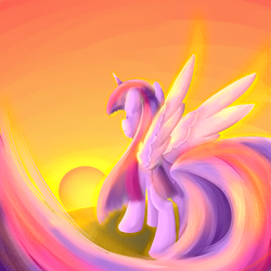 Size: 1024x1024 | Tagged: safe, artist:dusthiel, twilight sparkle, alicorn, pony, g4, female, mare, solo, sunset, twilight sparkle (alicorn)