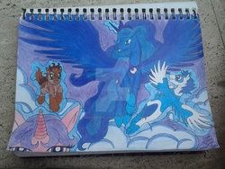 Size: 1024x768 | Tagged: safe, artist:akatsukifukuninja, princess luna, oc, oc:berry gumdrop, oc:cloudkiss sky, oc:mud pie, g4