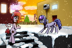 Size: 1483x988 | Tagged: safe, artist:justafallingstar, oc, oc only, manehattan, new year, requested art, snow, snowfall