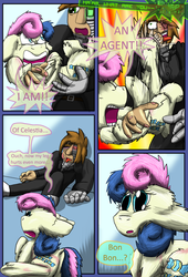 Size: 1024x1502 | Tagged: safe, artist:firefanatic, bon bon, sweetie drops, oc, human, comic:agents of hoo-men, g4, comic, floppy ears, fluffy, kicking, what is hoo-man