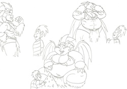 Size: 3291x2309 | Tagged: safe, artist:catstuxedo, princess ember, spike, human, g4, chubby cheeks, dragonlard ember, fat, feedee, feeder, female, growth, high res, horn, horned humanization, humanized, macro, male, monochrome, ship:emberspike, shipping, straight, strong fat, weight gain, winged humanization