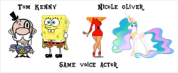 Size: 3613x1487 | Tagged: safe, princess celestia, g4, exploitable meme, fail, male, mayor of townsville, meme, nicole oliver, same voice actor, sara bellum, spongebob squarepants, spongebob squarepants (character), the powerpuff girls, tom kenny