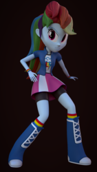 Size: 1080x1920 | Tagged: safe, artist:creatorofpony, artist:legoguy9875, rainbow dash, equestria girls, g4, 3d, 3d model, blender, boots, clothes, compression shorts, female, rainbow socks, shorts, skirt, socks, solo, striped socks, wristband