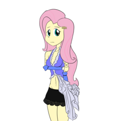 Size: 1000x1000 | Tagged: safe, artist:a_simplepony, fluttershy, equestria girls, g4, belly button, clothes, cosplay, costume, female, final fantasy x-2, hairclip, midriff, skirt, solo, yuna (final fantasy)
