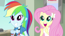 Size: 1280x720 | Tagged: safe, screencap, fluttershy, rainbow dash, a case for the bass, equestria girls, g4, my little pony equestria girls: rainbow rocks, female