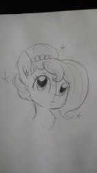 Size: 2322x4128 | Tagged: safe, artist:tjpones, oc, oc only, oc:brownie bun, earth pony, pony, horse wife, bust, cheek fluff, chest fluff, cute, ear fluff, female, grayscale, lineart, mare, monochrome, portrait, simple background, solo, sparkles, traditional art