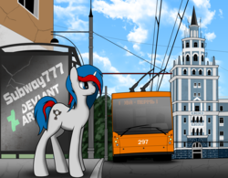 Size: 2416x1884 | Tagged: safe, artist:subway777, oc, oc only, pony, unicorn, city, cityscape, perm, ponified, russia, standing, trolleybus