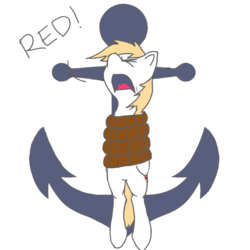 Size: 1000x1000 | Tagged: safe, oc, oc only, oc:aryanne, earth pony, pony, /pone/, 8chan, anchor, bullying, female, help, helpless, nose in the air, simple background, solo, tied up, white background, yelling