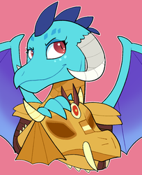 Size: 919x1125 | Tagged: safe, artist:itsaaudraw, princess ember, dragon, g4, gauntlet of fire, armor, bust, dragon armor, dragoness, female, helmet, pink background, portrait, simple background, solo, spread wings, wings