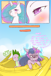Size: 1280x1920 | Tagged: safe, artist:cold-blooded-twilight, princess celestia, spike, twilight sparkle, alicorn, pony, unicorn, cold blooded twilight, comic:cold storm, g4, angry, chariot, comic, explicit source, holy shit quotient, super strength, unicorn twilight