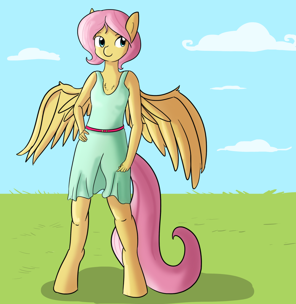 1141548 Safe Artisttjpones Fluttershy Anthro Unguligrade Anthro Clothes Dress Female 2466