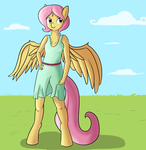 Size: 1280x1312 | Tagged: safe, artist:tjpones, fluttershy, anthro, unguligrade anthro, g4, clothes, dress, female, solo