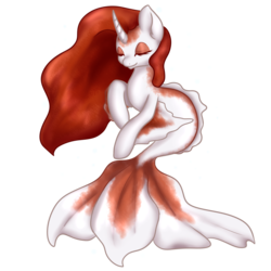 Size: 1280x1280 | Tagged: safe, artist:mondlichtkatze, oc, oc only, fish, goldeen, merpony, pony, unicorn, crossover, female, pokémon, ponified, simple background, solo, transparent background